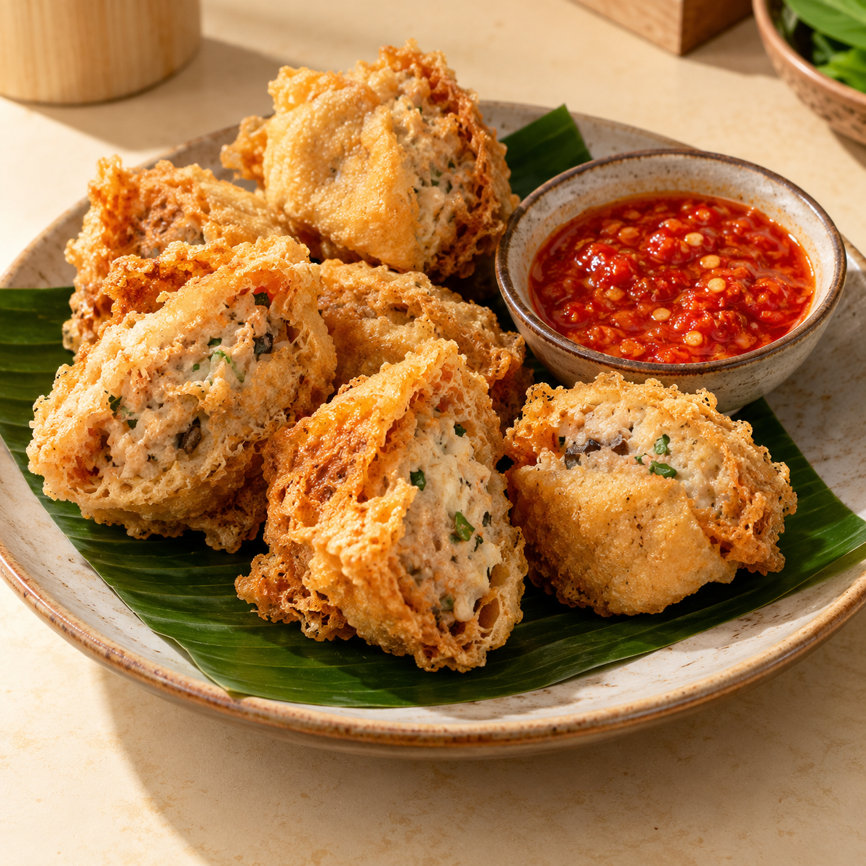Tahu Walik renyah dengan saus cabai